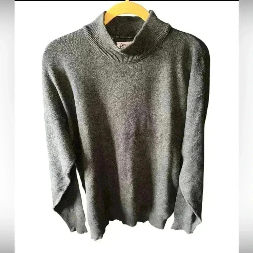 Vintage Penns Landing  large blue& olive heather 100% cotton mock sweater USA